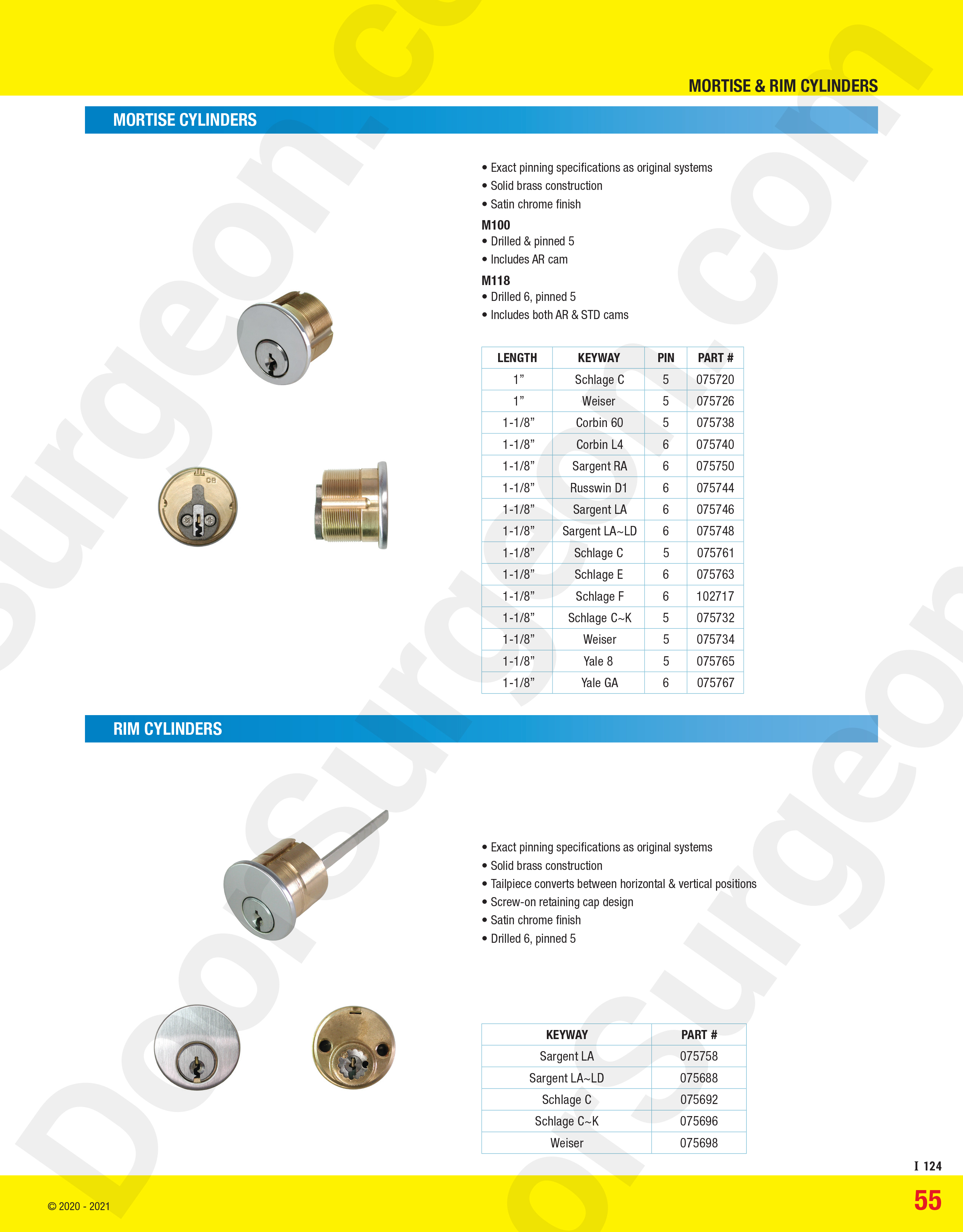 Mortise cylinder cams and key blanks.
