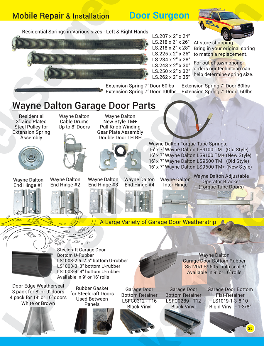 Garage door parts springs weatherstrip. Garage door repairs, replacement parts and new garage doors.