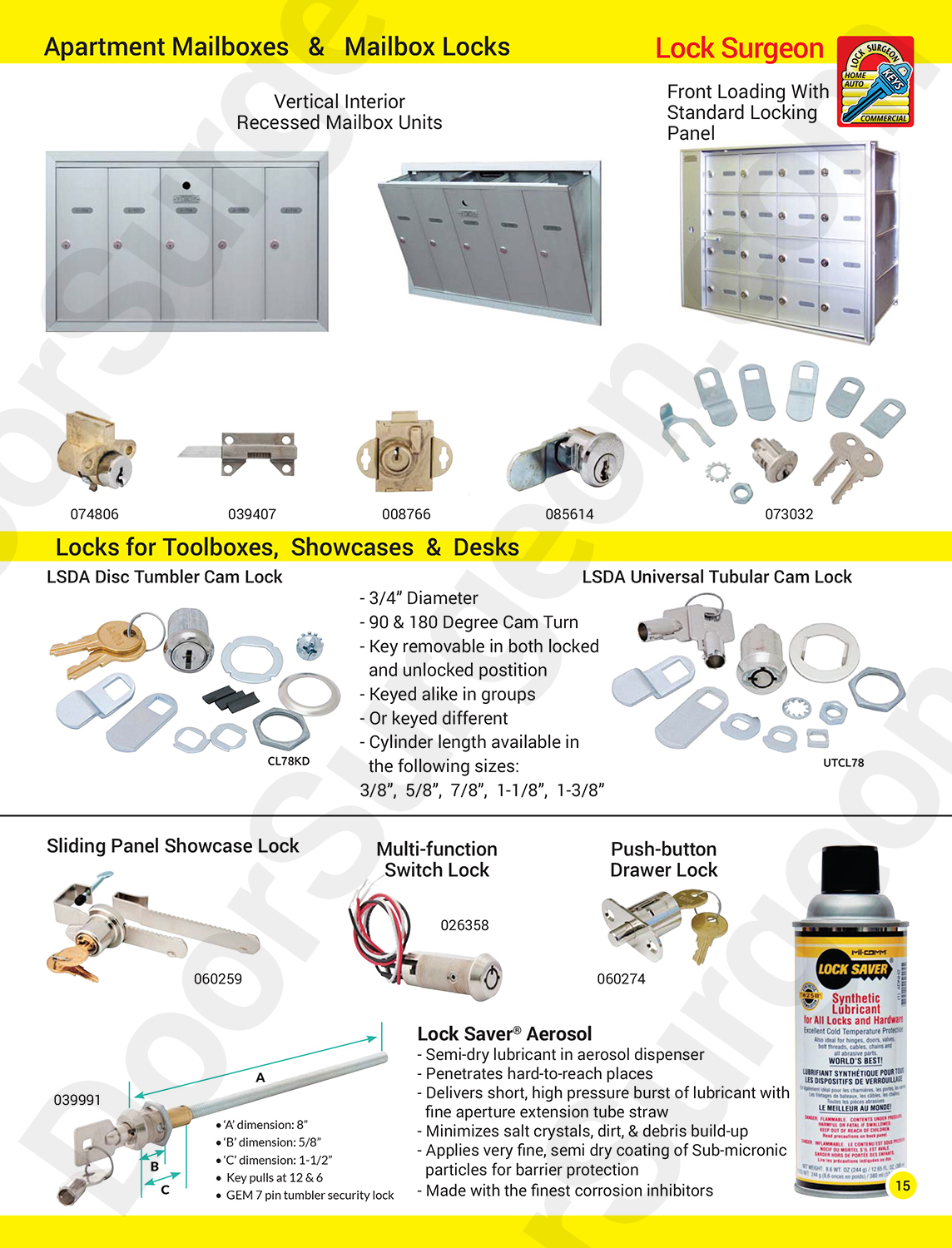 Apartment mailboxes, locks for tool boxes, showcases, desks, sliding panels & pushbutton drawer lock Cochrane