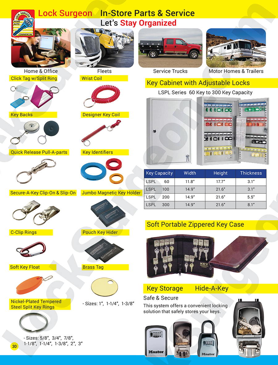 Door Surgeon carry a variety of key organizational products click tags wrist coils key identifiers.