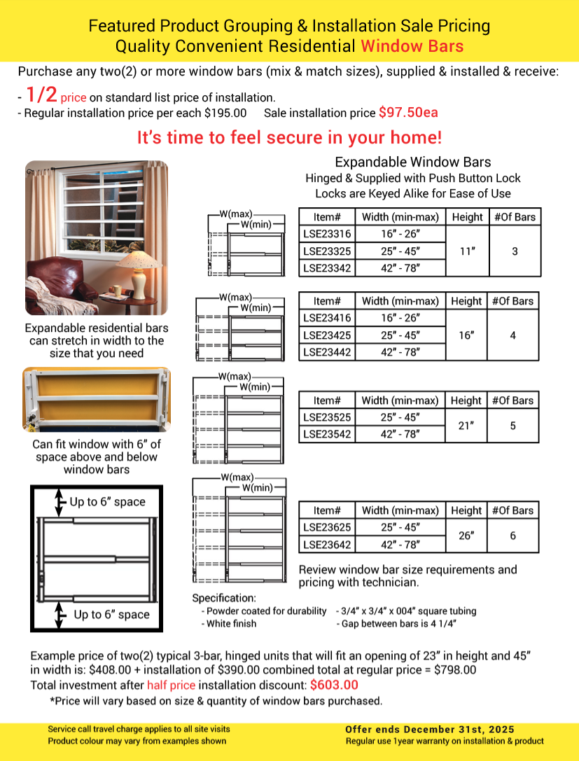 Residential window bar security expandable window bars.