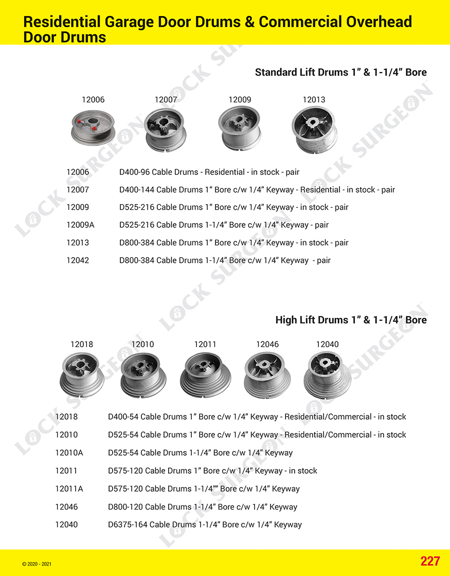 Residential garage door drums and commercial overhead door drums.