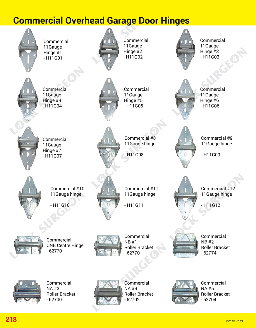 Commercial overhead garage door hinges.