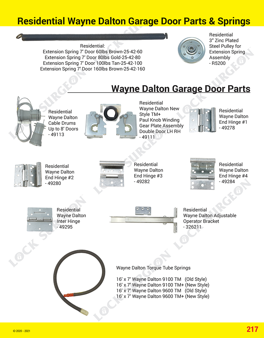 Residential wayne dalton garage door parts and springs.