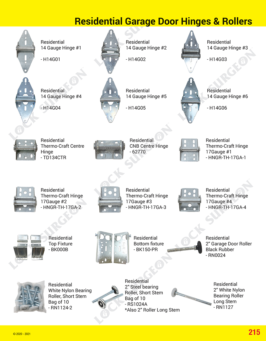 Residential garage door hinges and rollers.