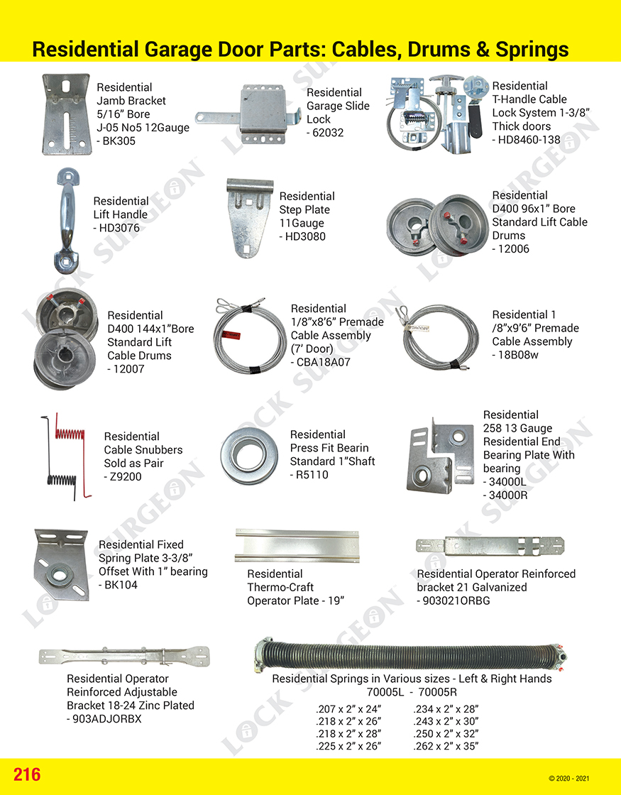 Residential garage door parts cables, drums and springs.