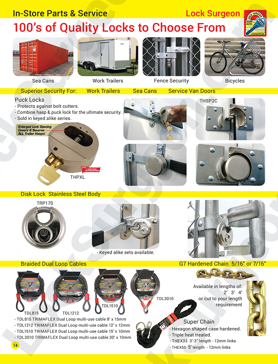 Puck locks hasps for Sea-can security high-grade padlocks for gates cable security & chain security.